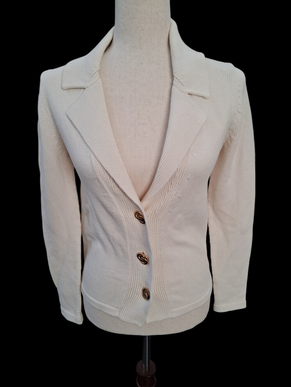 St. John Collection Ivory Knit Cardigan Blazer Jacket Gold Buttons Size XS